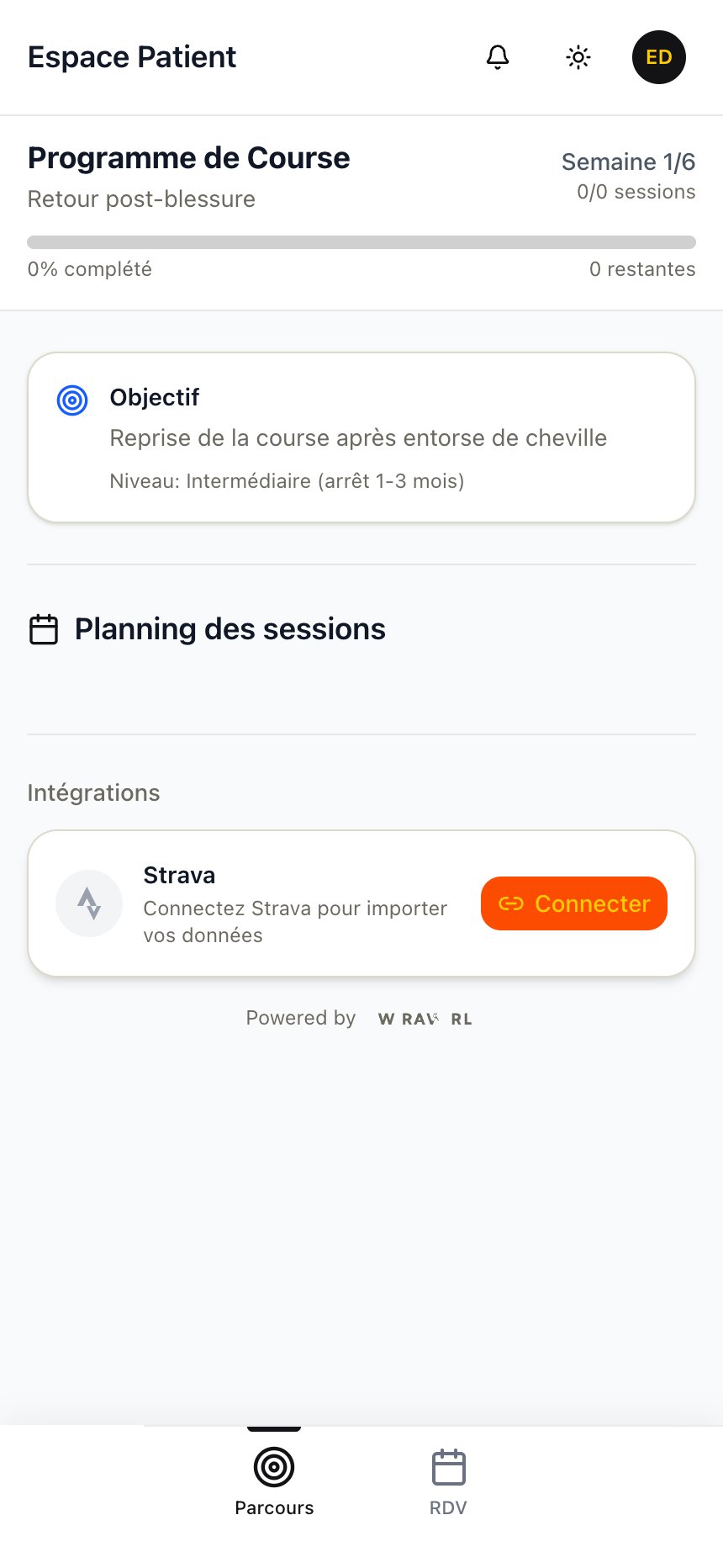 Programme de course de l'app patient