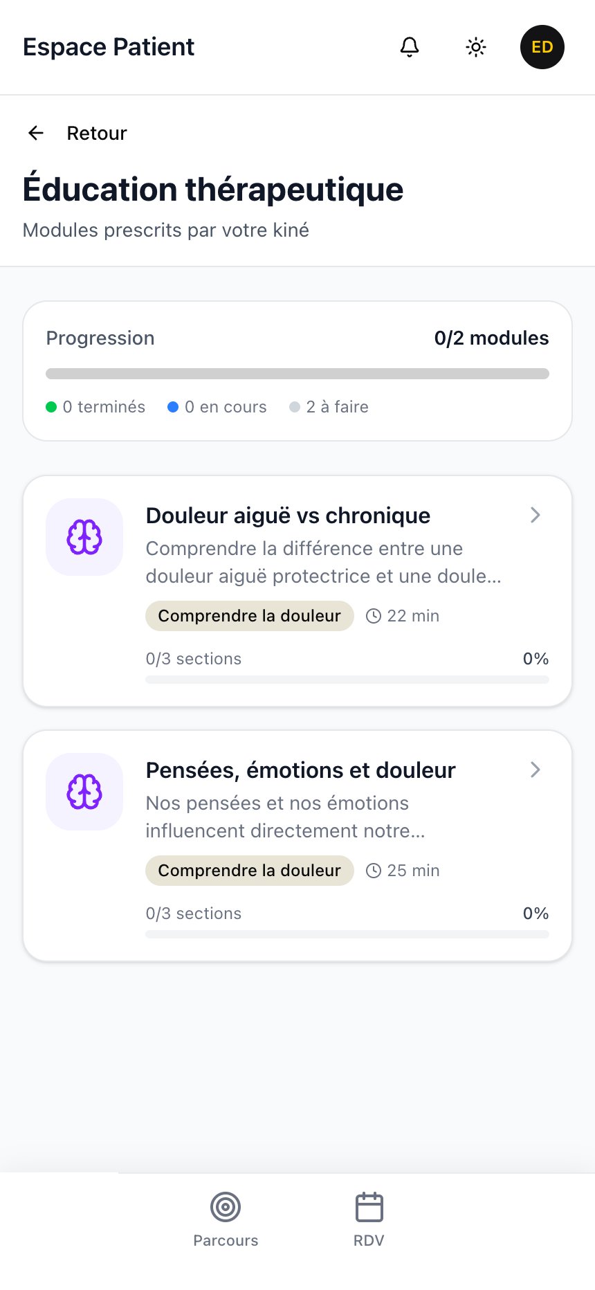 Micro-learning de l'app patient